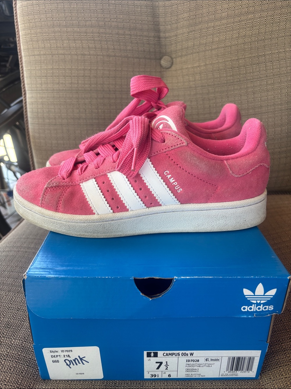 adidas Campus Suede Sneakers - Pink with White Stripes